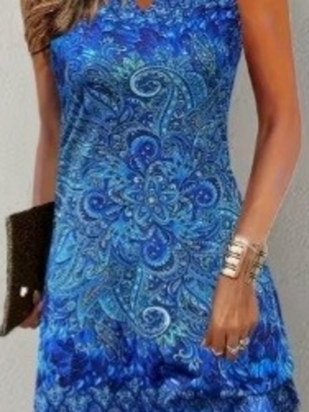 Blue Paisley Sleeveless Women's Dress - Contemporary Summer Style